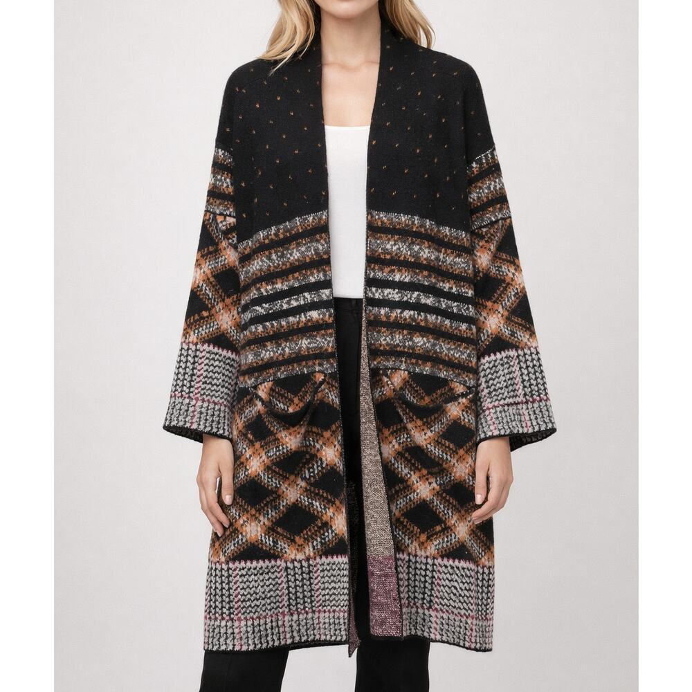Maxsport Long Cardigan Chunky Knit Southwestern Plaid Boho Oversized Sweater